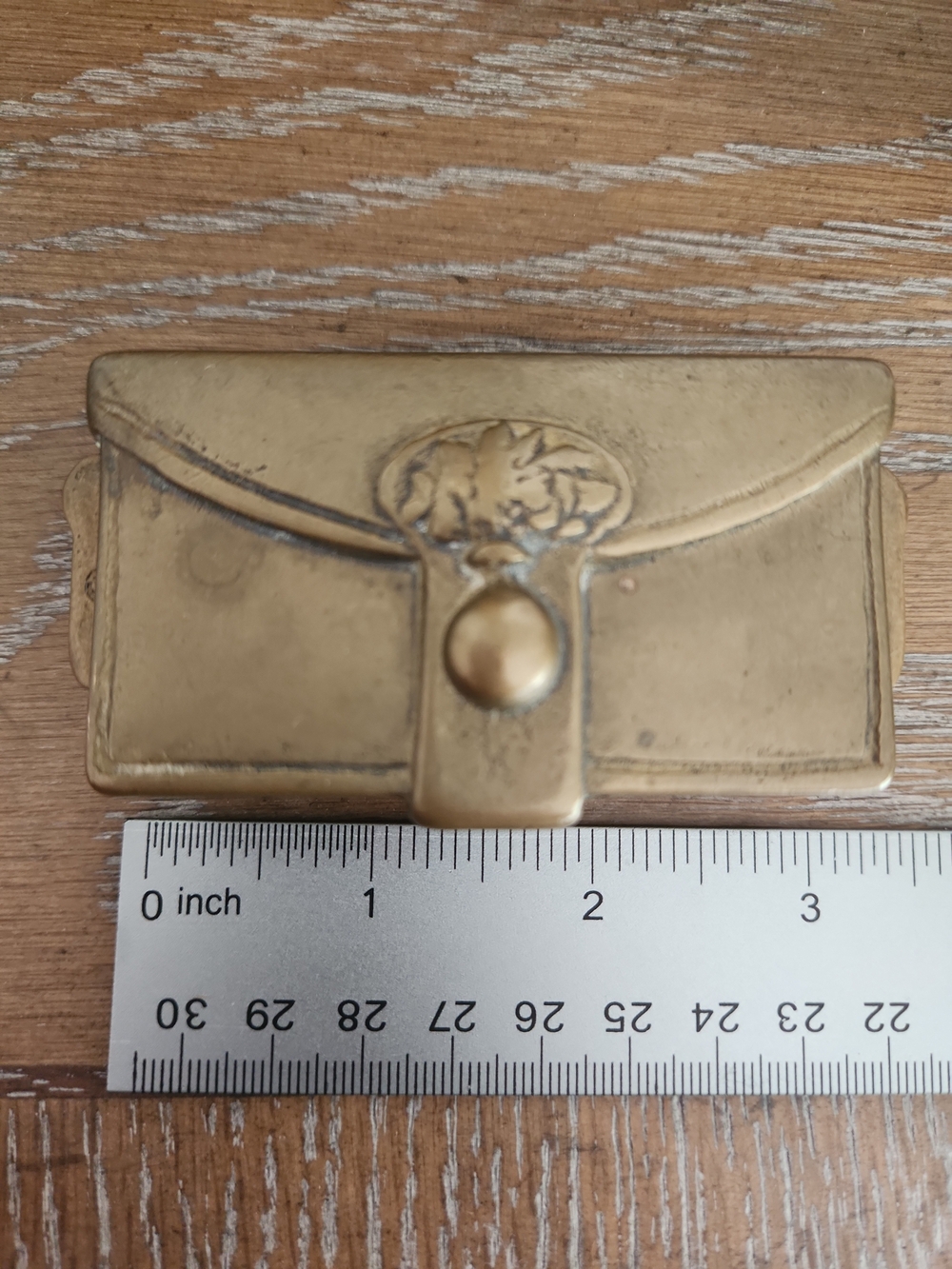 Solid Heavy Brass Double Stamp Box Holder/ Trinket Box Vintage Hinged NICE